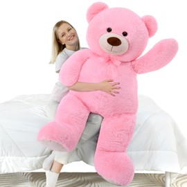MorisMos Giant Teddy Bear Stuffed Animal 4 Feet, 51in Big Pink Teddy Bear for Girlfriend Valentine's Day, Large Pink Teddy Bear for Baby Shower, Soft Stuffed Bear Plush for Kid Christmas Birthday
