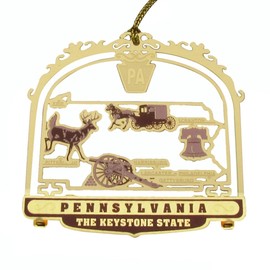 Treasure Gurus Brass Pennsylvania Map 3D Christmas Tree Ornament Gift Topper