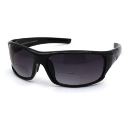 Mens Rectangular Warp Plastic Sport Bi-focal Reading Lens Sunglasses Shiny Black 2.0