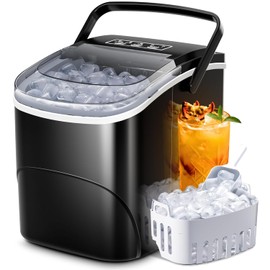 Crzoe Ice Makers Countertop with Carry Handle,26Lbs/Day,9 Cubes Ready in 6 Mins,2 Sizes of Bullet Ice,Self-Cleaning Function,Ideal for Home(Black)