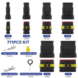 YMYP 711Pcs 43 Sets Waterproof Automotive Wire Connectors - 1/2/3/4/5/6 Pin Connectors Male and Female for Cars Motorcycles & Boats - 22-16 AWG