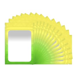 100 Pack Resealable Mylar Bags - 3 x 4.7 Inch Smell Proof Bags with Clear Window Foil Pouch Bag Flat Bag Matte Yellow Green