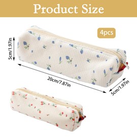 CIOUYAOS Pack of 4 Floral Pencil Case, Small Pencil Case, Aesthetic Pencil Case, Multifunctional Cosmetic Bag, Makeup Bag, Pencil Case for Girls, Boys, Teenagers, Adults, Blue and Pink, pencil case