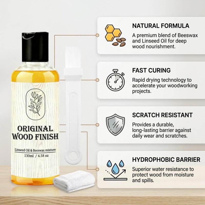 Original Wood Finish Raw Linseed Oil & Beeswax Blend, Non-Toxic,
