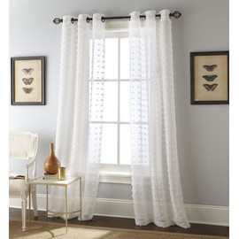Stratford Park Grommet Sheer Curtain Panel Pair, Header Size 2", Sheer, White, Set of 2, Size 37 x 84 (Payton2)