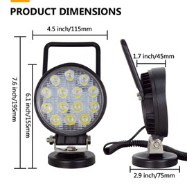 Willpower LED Work Light Bar with Magnetic Base 4 Inch 10 cm 42 W LED Headlight 12 V 24 V Waterproof Spot Additional Headlight Reversing Light for Offroad Car Tractor Boat Truck 4 x 4