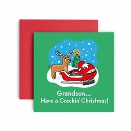 Huxters Have a Cracking Christmas Grandson Merry Christmas Card for him– Funny Cards for Grandson – Blank Interior Xmas Card with Recyclable Envelope –Paper Christmas Grandson Card (Grandson)