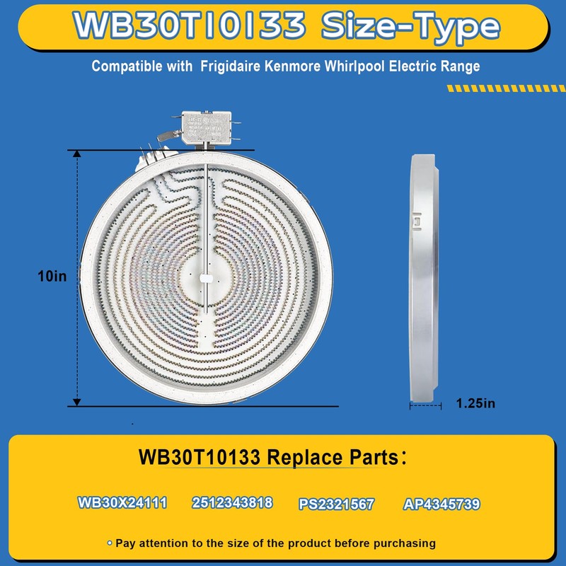Upgraded WB30T10133 Range 9"/6" Dual Radiant Surface Element Compatible with