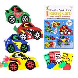 VKPI 4 Pieces EVA Foam Art Crafts Gift Kit, Creative Make Your Own Racing Cars, Cartoon Paper Craft Projects for Kids Ages 4+ Toddler, Preschool Learning Toy for Birthday Party Favor Supplies