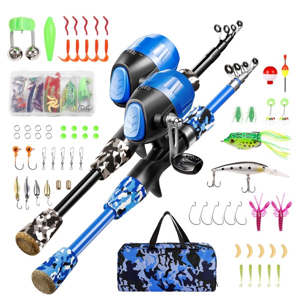 Gamashino Kids Fishing Pole Set - 2Pack Rod and Reel