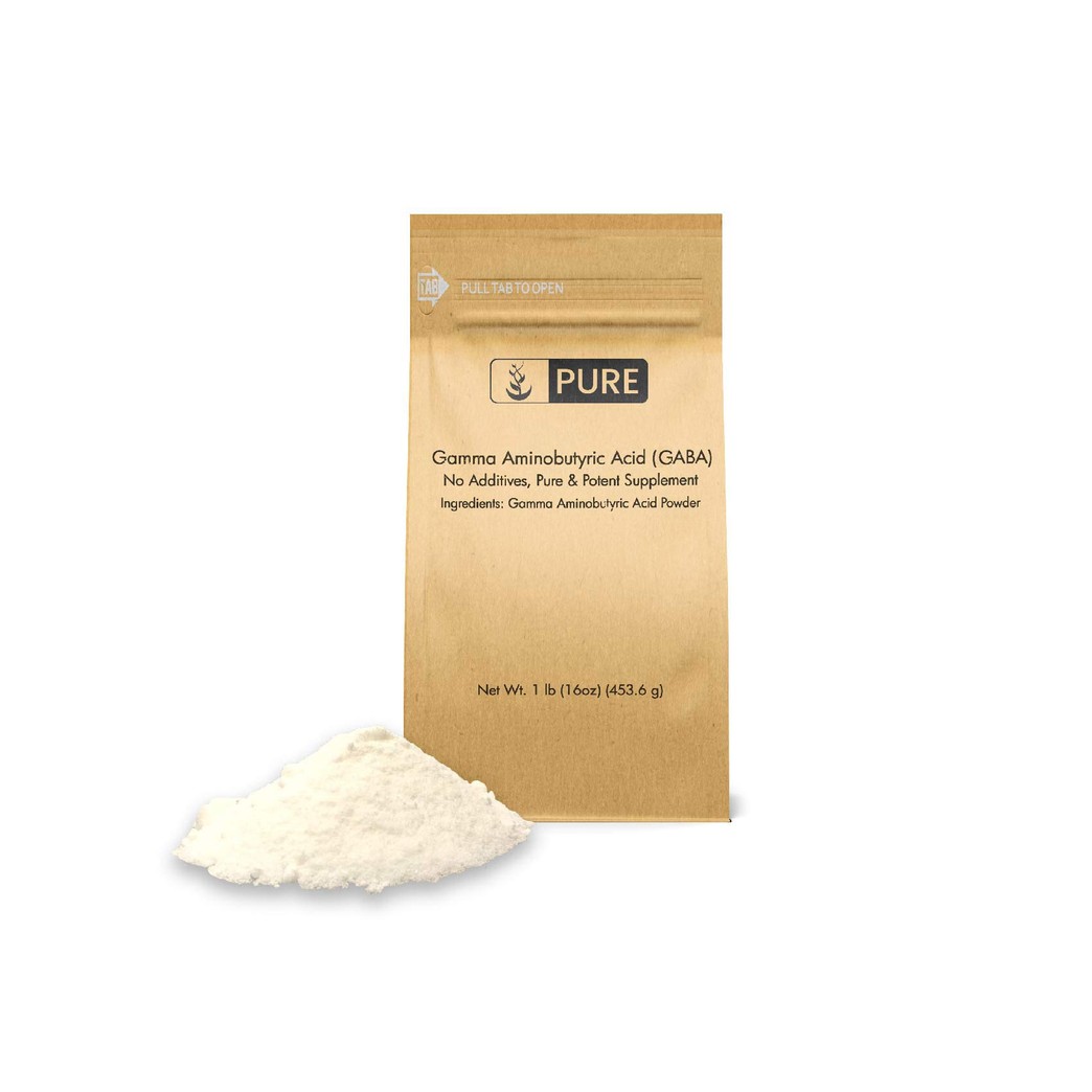 Gamma Aminobutyric Acid (GABA) Powder (1 lb, ¼ TSP per Serving) by Pure Ingredients, Healthy Mood & Sleep Cycle*, Ease Stress & Relax*, Relieve PMS Symptoms*, Non-GMO, Eco-Friendly Packaging
