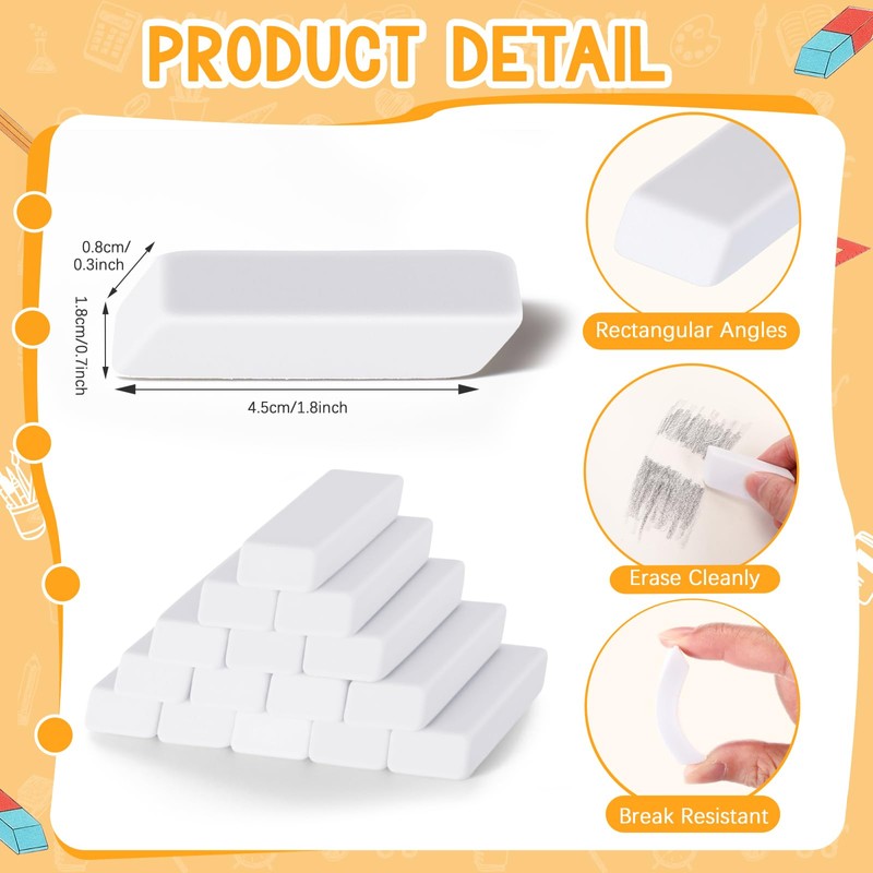 wearage 72 Count Christmas White Pencil Erasers Rectangular Rubber Eraser