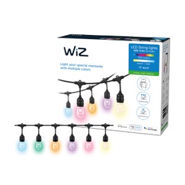 WiZ 48FT RGB WiFi Color String Lights - Outdoor - 16 Million Colors - Adapter Included - Control with Voice or App - Compatible with Alexa, Google Assistant, and Siri Shortcuts, No Hub Required