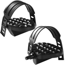 1 Pair of Exercise Bike Pedals with Strap, 9/16 Inch Stationary Bicycle Pedals, Adjustable, for Exercise Bike, Dynamometer, Spinning Bike, Indoor Bike