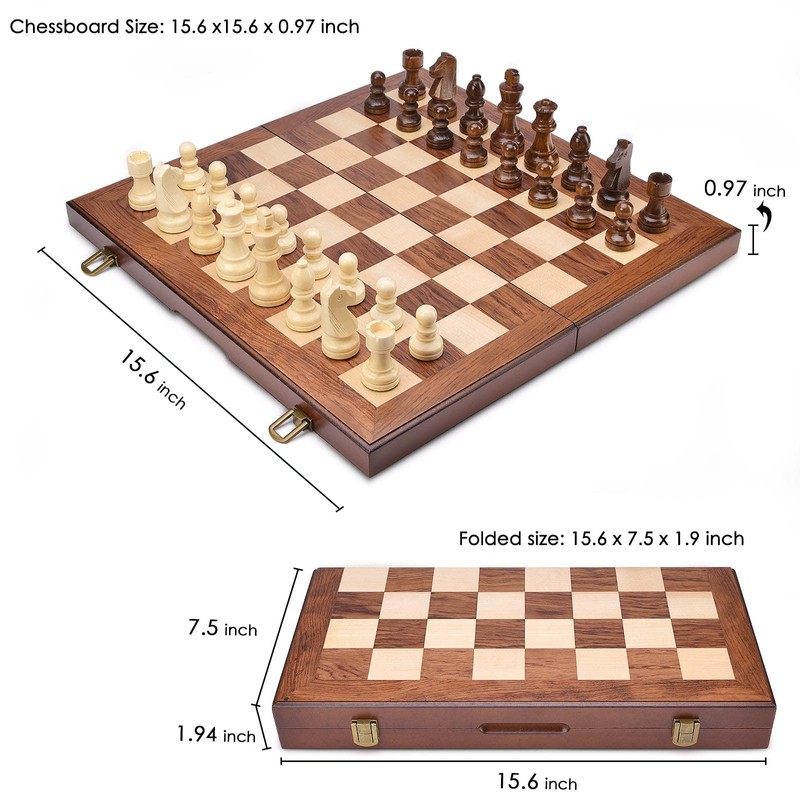 AMEROUS Wooden Chess & Checkers Set with Upgraded Weighted Chess