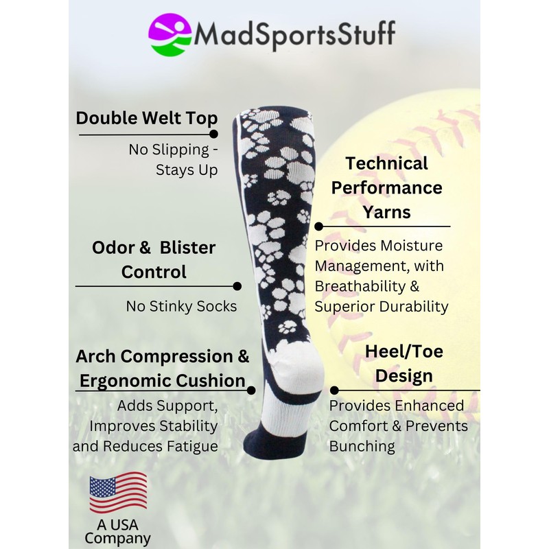 Crazy Socks with Paws Over the Calf (Navy/White, Large)