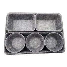 Ruimou Desk Drawer Organizer, felt Drawer Organizers Foldable Drawer Dividers Separators Storage Container for Makeup, Jewelries, Utensils in Bedroom Dresser, Office and Kitchen(8pcs/Set) (Dark gray)