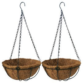 LWINGFLYER 2 PCS Metal Hanging Basket Coconut Palm Flower Basket 10INCH Round Metal Hanging Flower Pots for Garden Porch Balcony Patio Home Garden