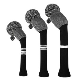 Scott Edward Knitted Golf Club Head Covers for Woods 3Pcs Set Golf Driver (460CC) Fairways and Hybrid/UT with Rotating Number Tags(Black and White Dots)