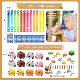 Farm Animals Party Favors Supplies 108 Pcs Birthday Party Decorations Goodie Boxes Bubble Wands Stampers Rubber Pigs Figures Keychains Pull Back Cars Slap Bracelets Stickers Gifts For Kids Boys Girls