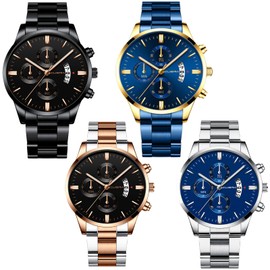 yunanwa 4 Pack Men's Watches Dress Date Luminous Waterproof Military Quartz Wristwatches for Men Stainless Steel Bussiness Classic Luxury Casual Wholesales Assorted Set (4PCS Mens Watches-B)