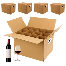 4 Set Moving Boxes with Glasses Divider Kits, Glass Packing Kit with 16x12x12 In Box, 3x4 Grid Corrugated Dividers for Dishes Wine Glasses Fragile Glassware Storage Supplies