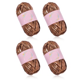 FREEBLOSS 4 Rolls Metallic T-Shirt Yarn for Crochet Shiny Tshirt Yarn for Crocheting DIY Hand Craft Bag Blanket Cushion Crochet & Knitting Projects (Golden Brown, 100g/roll)