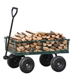 Heavy Duty Steel Garden Cart with Removable Mesh Sides, 550Lb Capacity Utility Wagon, 180° Rotating Handle for Easy Maneuvering, All-Terrain Yard Cart for Gardening, Landscaping & Home Use