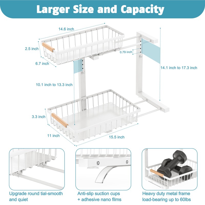 Liuoud Under Sink Organizer Storage 1 pack, 2 Tier Slide