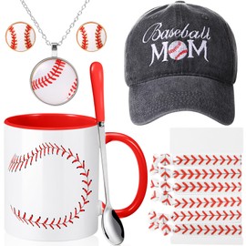 Didaey 11 Pcs Baseball Mother's Day Gifts Set Include Baseball Mom Hat Ceramic Coffee Cup with Spoon Hair Ties Ball Necklace Earrings for Mom Birthday Gifts