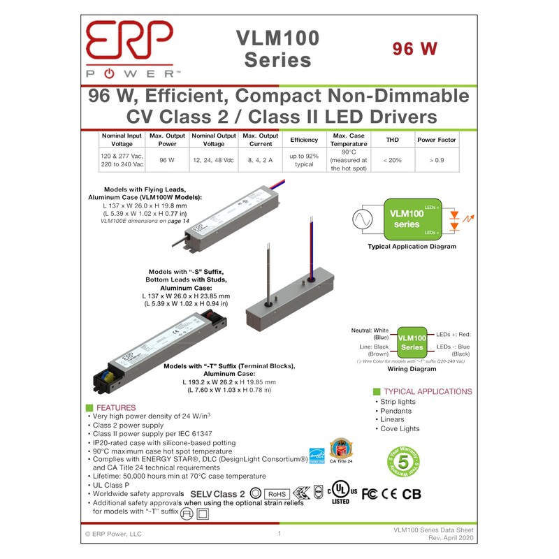 LLS ERP VLM100W-48 2A 48V Constant Voltage LED Driver LLS