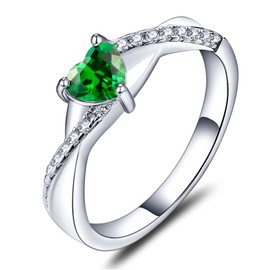 YL 925 Sterling Silver Engagement Rings Heart Cut 5MM Created Emerald Infinity Ring for Women-size7