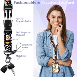 HASFINE Stay Positive Badge Holder with Breakaway Lanyard & Retractable Badge Reel with Heavy Duty Carabiner，360°Rotation Clip & Key Ring,Funny ID Card Holder for Office Work,Teacher,Student,Nurse