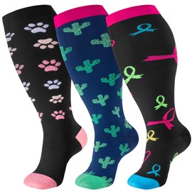 bropite 3 Pairs Plus Size Compression Socks Extra Wide Calf Women&Men 20-30mmHg Support Dancing Cycling Running Climbing