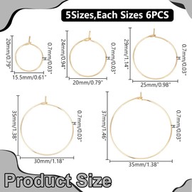 HOBBIESAY 5 Size 30Pcs Stainless Steel Hoop Earring 15/20/25/30/35mm Hoop Earring Wine Glass Charms Gold Post Hoops Big Hoop Earrings for Women DIY Dangle Hoop Earrings Making