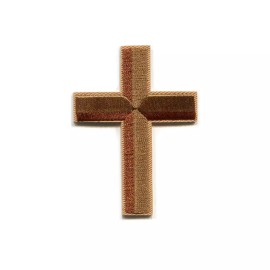 Patchwork Paradise Christian Cross Brown Religious Symbol Embroidered Iron On Patch DIY Applique