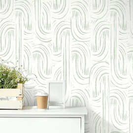 Guvana Peel and Stick Wallpaper Sage Green Contact Paper Mid Century Modern Abstract Geometric Wall Paper Self-Adhesive Removable Wallpaper for Bedroom Bathroom Kitchen Thicken Vinyl Roll 17.3"x78.7"