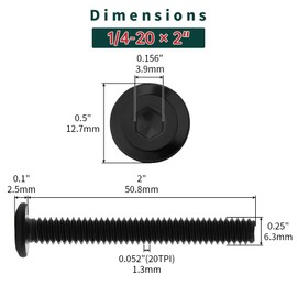 1/4-20 x 2" Flat Head Hex Socket Cap Screws 25 Pcs, 18-8 (304) Stainless Steel Flat Head Binding Posts Screws, Black Oxide Finish, Fayeploo (with Hex Wrench)