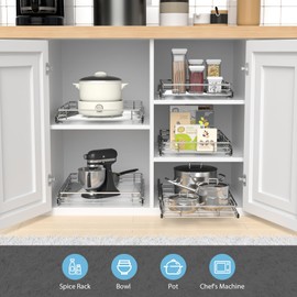 ZOINLIY Pull Out Cabinet Organizer, Versatile Slide Out Kitchen Organizers and Storage,Heavy Duty Drawer Cupboard Storage Basket, Smooth Sliding, Chrome Finish,14" W x 21" D