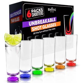 SWOOC - Unbreakable Tall Shot Glasses Set of 6 (2oz) - 250x Stronger Than Glass, 25x Stronger Than Acrylic - Colorful & Dishwasher-Safe - Tequila Shot Glasses - Shot Glass Set - Unique Shot Glasses