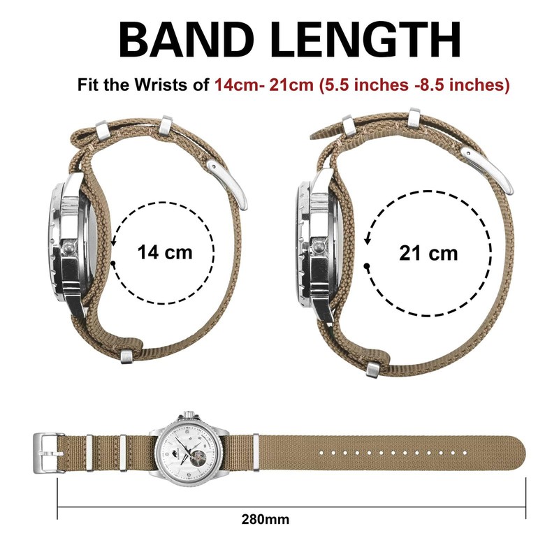 BISONSTRAP 18mm, 20mm, 22mm Nylon Watch Band Pull-through One-piece Watch