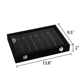 Frebeauty 15 Hooks Necklace Tray Velvet Neckalce Organizer with Clear Lid Lockable Necklace Holder Box Jewelry Organizer for Pendants Chains Necklace Jeweley Tray for Women Girls(Black)