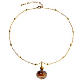 Jewboo Spiritual Yellow Tiger's Eye Stone Pendant Necklace 14k Gold Plated Ball Chain Necklaces for Women Trendy Choker Positive Energy Wealth Jewelry