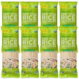Lotus Foods Traditional Pad Thai Rice Noodles - Pad Thai Noodles, Asian Noodles, Gluten Free Noodles, Rice Noodles, Whole Grain, Non GMO, USDA Organic - 8 Oz (Pack of 8)