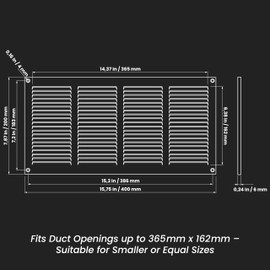 Repa Market Air Vent Cover 16x8 Inch (Outer Dimensions) Black Galvanized Steel Louvered Grill Cover with Mesh Screen/Wall or Ceiling Vent/HVAC Register for Indoor and Outdoor Ventilation