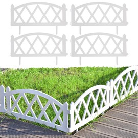 Sungmor Plastic Garden Picket Fence, Grass Lawn Flower Beds Landscaping Edging Borders, Lightweight Outdoor Path Fence Panels, Pack of 4 (Overall Length 94.5 Inch)
