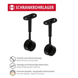 Gedotec Tubi Wardrobe Rail Bearing for Ceiling Mounting | 1 Piece Cabinet Rail End Support Black for Wardrobe Rails Round Clothes Rail Attachment D: 25 mm | Ceiling Rail Holder Height Adjustable