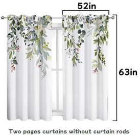 MIZSYE White Curtains 63 Inch Length 2 Panels Set Floral Drapes Noise Reducing Thermal Curtains for Bedroom Living Room Decor 52" W x 63" L
