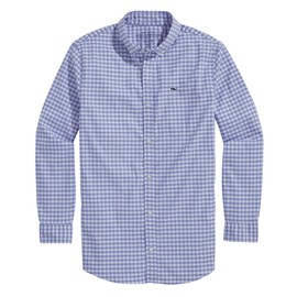 vineyard vines Boys' Gingham On-The-go Brrr Shirt, Newport Blue Medium