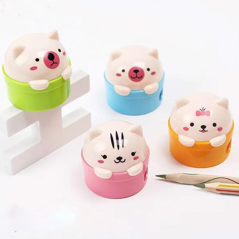Opexicos 8Pcs Stationery Double Holes Pencil Sharpener Cartoon Cat and